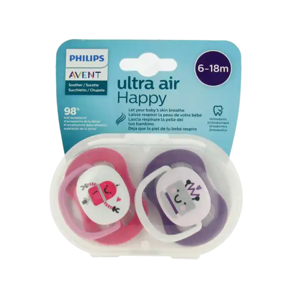 Avent Ultra Air Sucette Silicone 6-18mois Love Papa B/2