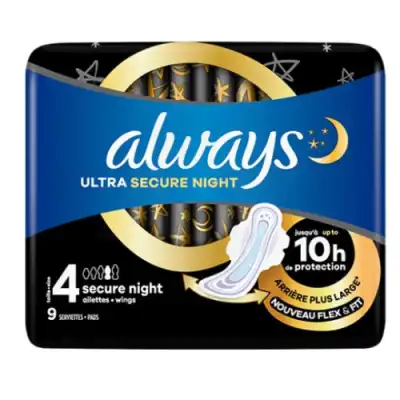 Always Ultra Secure Serviette Périodique Nuit Avec Ailettes Paq/9 à TRUCHTERSHEIM