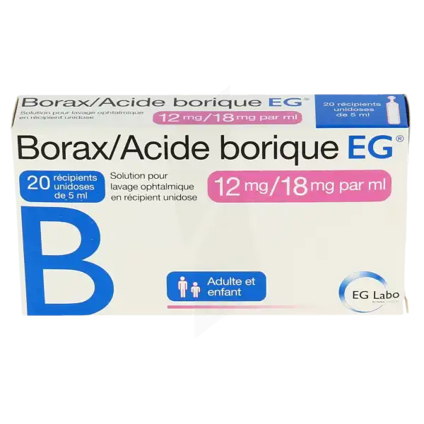 Borax / Acide Borique Eg 12 Mg/18 Mg/ml, Solution Pour Lavage Ophtalmique En Récipient Unidose