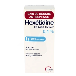 Hexetidine Eg Labo Conseil 0,1 %, Solution Pour Bain De Bouche 200ml