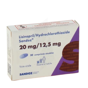 Lisinopril/hydrochlorothiazide Sandoz 20 Mg/12,5 Mg, Comprimé Sécable