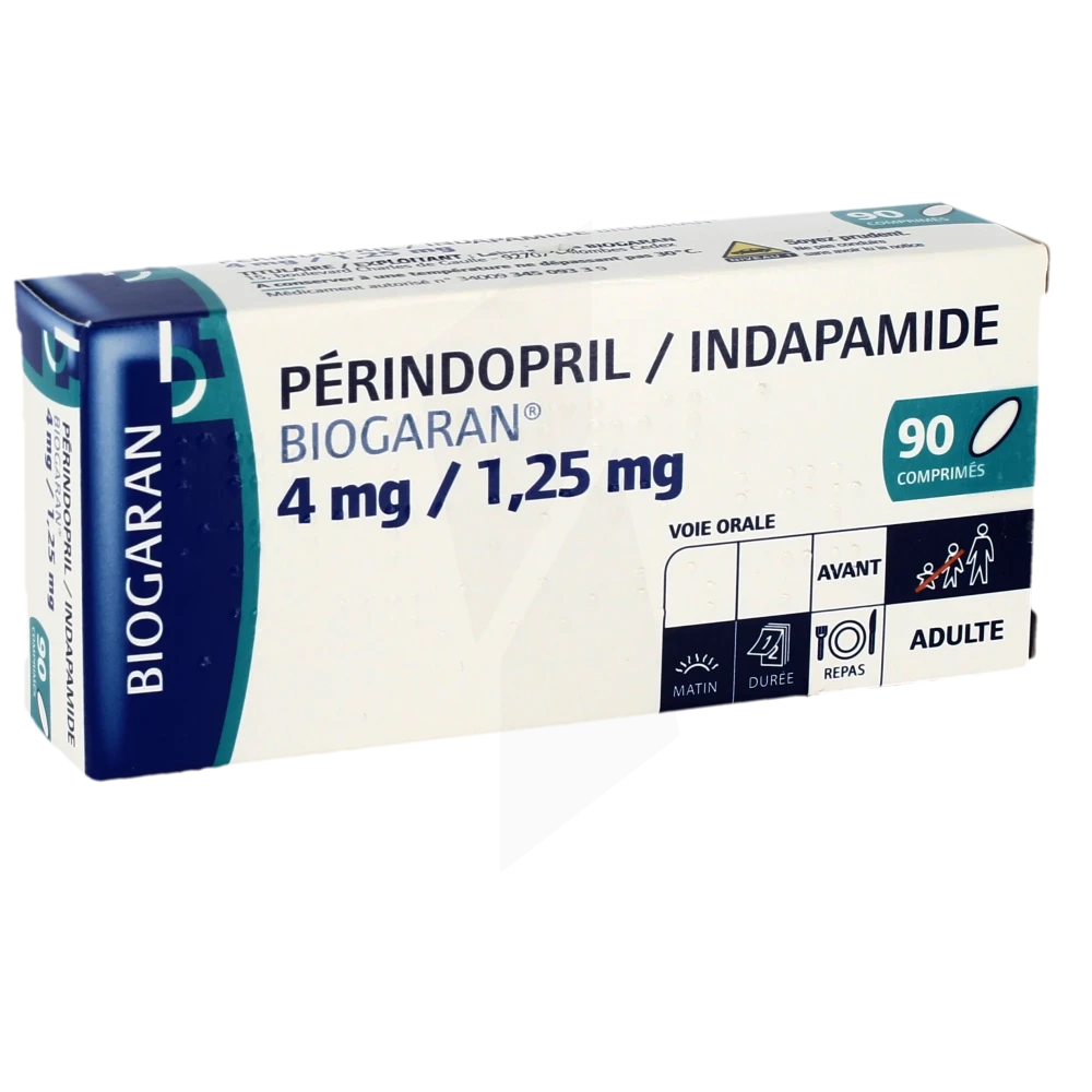 Perindopril/indapamide Biogaran 4 Mg/1,25 Mg, Comprimé