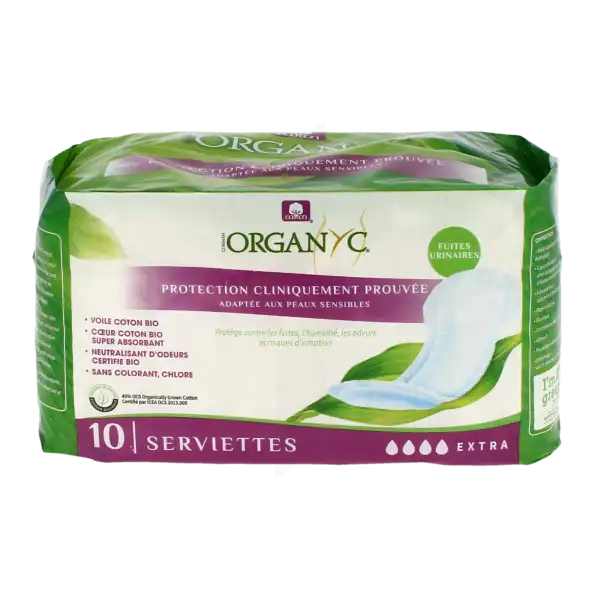 Organyc Fuites Urinaires Serviette Jetable Coton Bio Extra Sachet/10