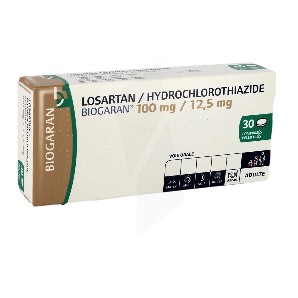 Losartan/hydrochlorothiazide Biogaran 100 Mg/12,5 Mg, Comprimé Pelliculé
