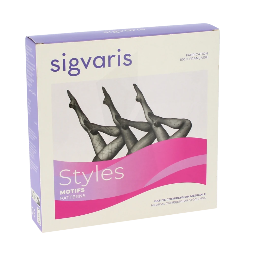 Sigvaris Styles Motifs Carreaux Collant Classe 2 Femme Noir Long S