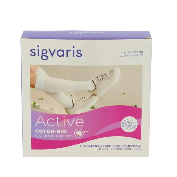 Sigvaris Active Coton Bio 55% Chaussette Classe 2 Femme Noir Normal L