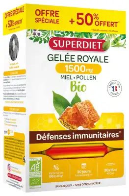 Superdiet Gelée Royale Miel Pollen Bio Solution Buvable 30 ampoules/10ml