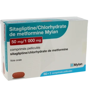 Sitagliptine/chlorhydrate De Metformine Mylan 50 Mg/1000 Mg, Comprimé Pelliculé