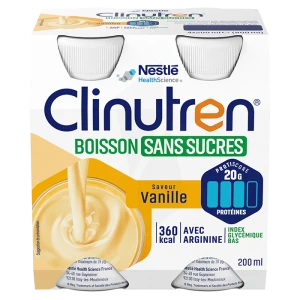 Clinutren Boisson Sans Sucre Nutriment Vanille 4 Bouteilles/200ml