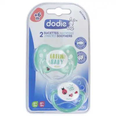 Dodie Duo Sucette Anatomique Silicone +6mois Green B/2