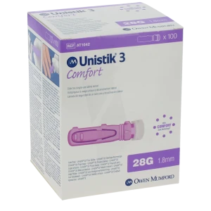 Unistik 3 Comfort Auto-piqueurs à Usage Unique Lancettes 28g Pour Tests De Glycémie 1,8mm