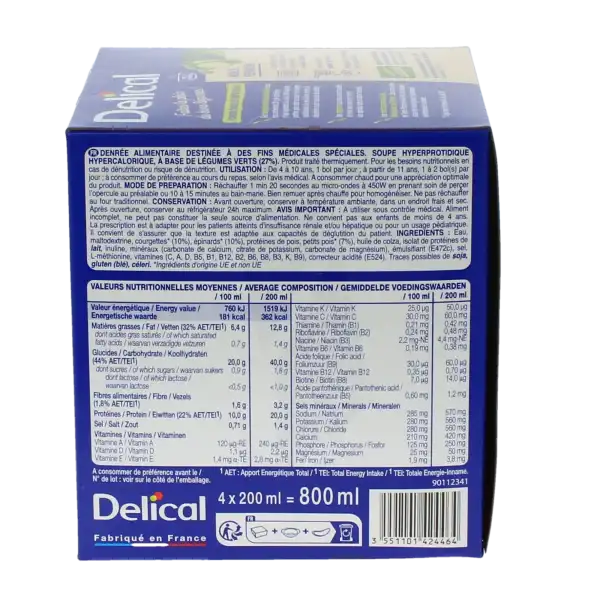 Delical Soupe Hp Hc Nutriment Velouté Légumes Verts 4bols/200ml