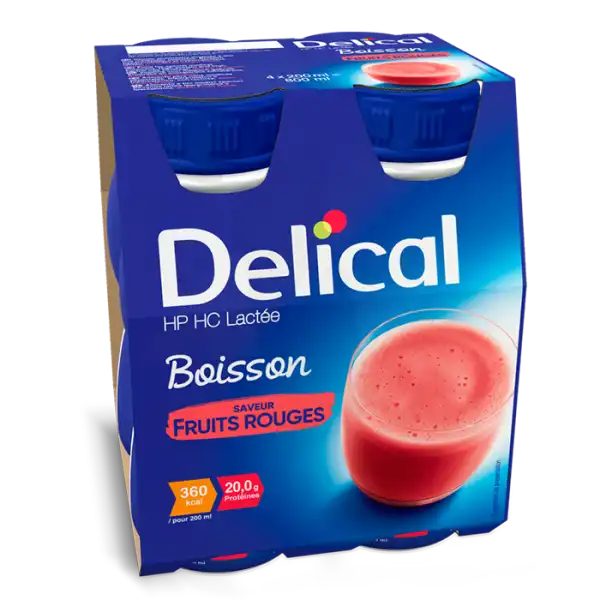 Delical Boisson Hp Hc Lactée Nutriment Fruits Rouges 4 Bouteilles/200ml