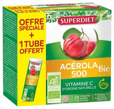 Superdiet Acérola 500 Bio Comprimés à Croquer B/24+t/12 à COLLONGES-SOUS-SALEVE