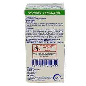 Nicotine Eurogenerics Menthe 2 Mg Sans Sucre, Gomme à Mâcher Médicamenteuse édulcorée Au Xylitol, à L'acésulfame Potassique, Au Sucralose Et Au Maltitol