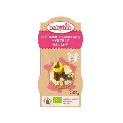 BABYBIO Aliment infant pomme myrtille banane 2Bols/120g