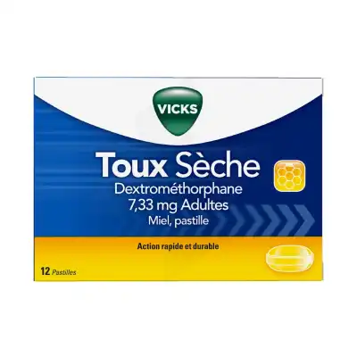 VICKS TOUX SECHE DEXTROMETHORPHANE 7,33 mg ADULTES MIEL, pastille