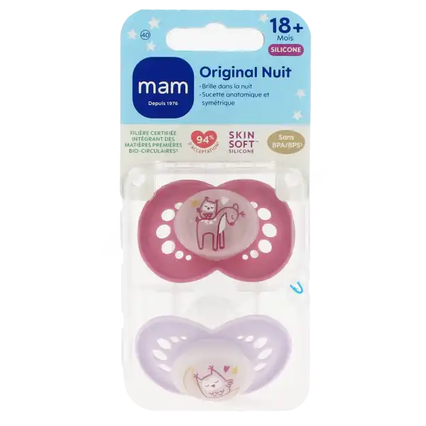 Mam Original Sucette Nuit Silicone +18mois B/2