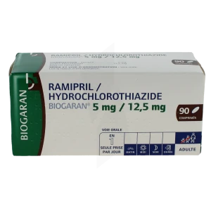 Ramipril / Hydrochlorothiazide Biogaran 5 Mg / 12,5 Mg, Comprimé