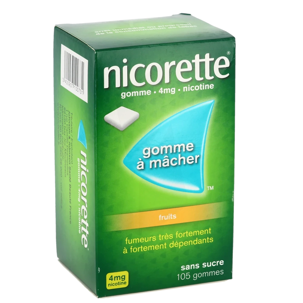 Nicorette Fruits 4 Mg Sans Sucre, Gomme à Mâcher Médicamenteuse édulcorée Au Xylitol Et à L'acésulfame Potassique