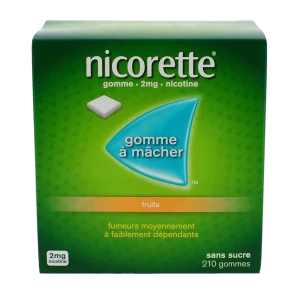 Nicorette Fruits 2 Mg Sans Sucre, Gomme à Mâcher Médicamenteuse édulcorée Au Xylitol Et à L'acésulfame Potassique