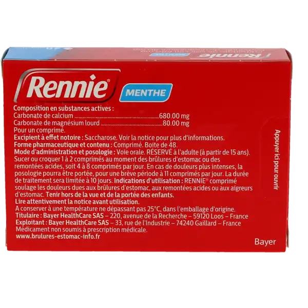 Rennie, Comprimé