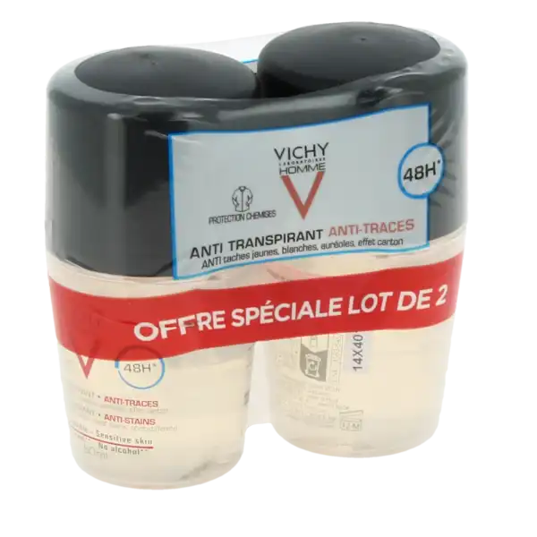 Vichy Homme Déodorant 48h Anti-transpirant Anti-traces Protection Chemise 2roll-on/50ml