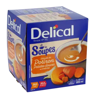 Delical Soupe Hp Hc Nutriment Velouté Potiron Patates Douces Crème 4bols/200ml à Seyssins