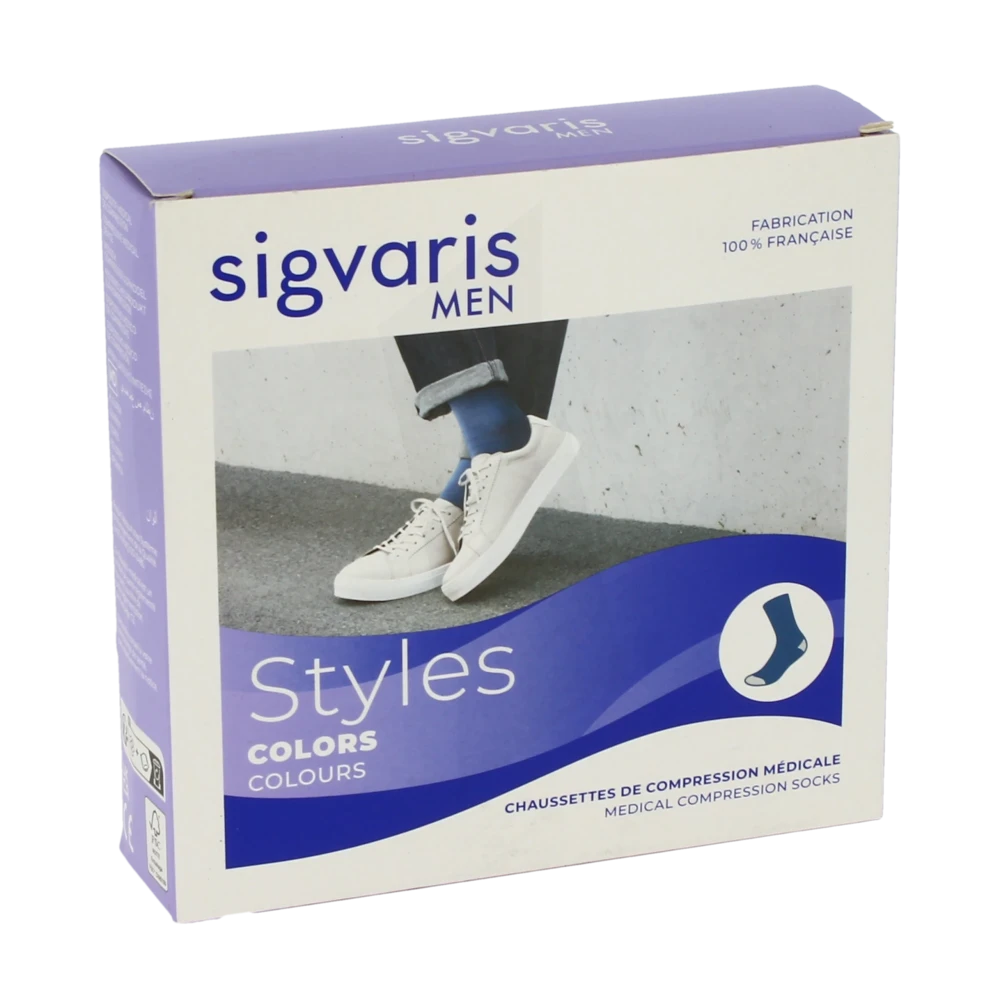 Sigvaris Styles Colors Chaussettes  Homme Classe 2 Bleu Large Normal