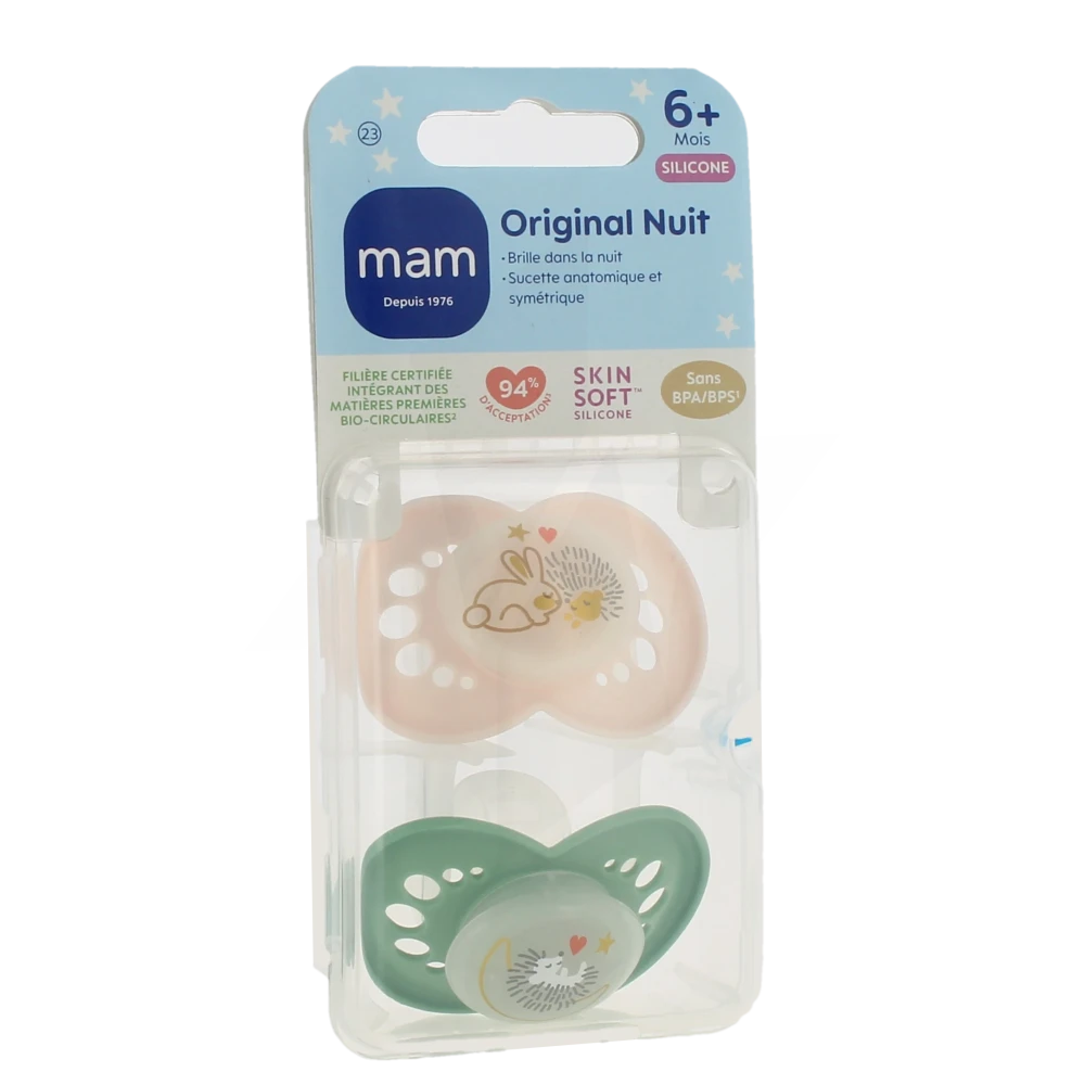 Mam Original Sucette Nuit Silicone 6mois+ B/2