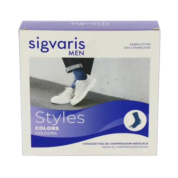 Sigvaris Styles Colors Chaussettes  Homme Classe 2 Bleu Large Normal