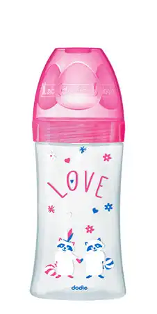 Dodie Sensation+ Biberon Tétine Plate Débit 2 0-6mois Fushia Love 270ml