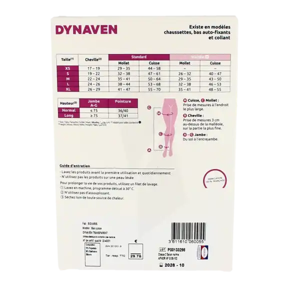 Sigvaris Dynaven Transparent Bas Auto-fixants Pied Ouvert Classe 2 Femme Beige Clair Long M