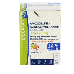 Amoxicilline/acide Clavulanique Biogaran 1 G/125 Mg, Poudre Pour Suspension Buvable En Sachet-dose (rapport Amoxicilline/acide Clavulanique : 8/1)