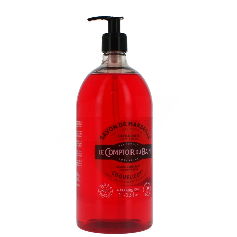 Le Comptoir Du Bain Savon Liquide De Marseille Surgras Coquelicot Flacon Pompe De 1 L