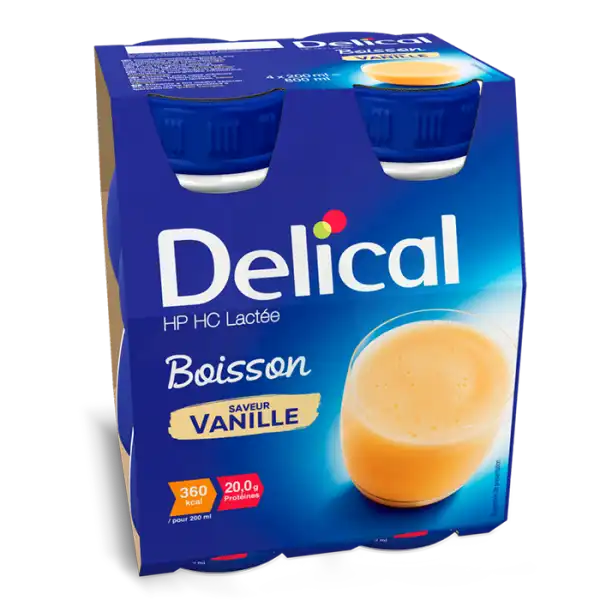Delical Boisson Hp Hc Lactée Nutriment Vanille 4 Bouteilles/200ml