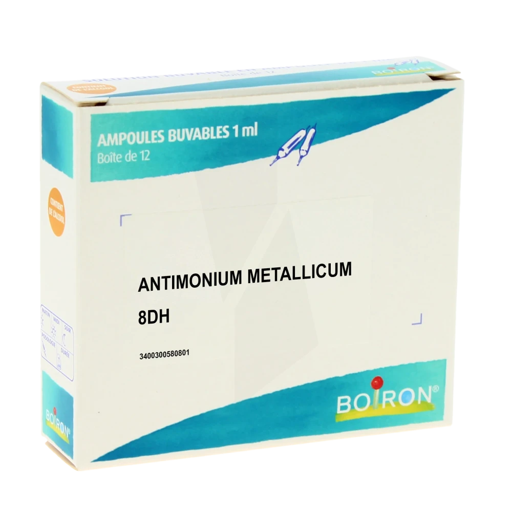 Boiron Antimonium Metallicum 8dh Solution Buvable En Ampoules Boîte De 12 Ampoules