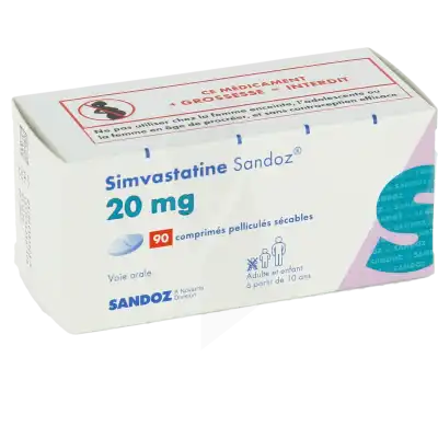 SIMVASTATINE SANDOZ 20 mg, comprimé pelliculé sécable