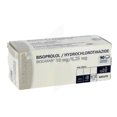 BISOPROLOL/HYDROCHLOROTHIAZIDE BIOGARAN 10 mg/6,25 mg, comprimé pelliculé