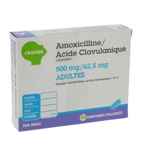 Amoxicilline/acide Clavulanique Cristers 500 Mg/62,5 Mg Adultes, Comprimé Pelliculé (rapport Amoxicilline/acide Clavulanique : 8/1)