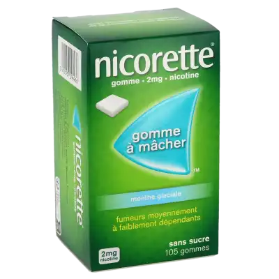 Nicorette Menthe Glaciale 2 Mg Sans Sucre, Gomme à Mâcher Médicamenteuse édulcorée Au Xylitol Et à L'acésulfame Potassique à RUMILLY