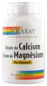 Solaray Citrate De Calcium Citrate De MagnÉsium 90 Vitamine D Capsules VÉgÉtales