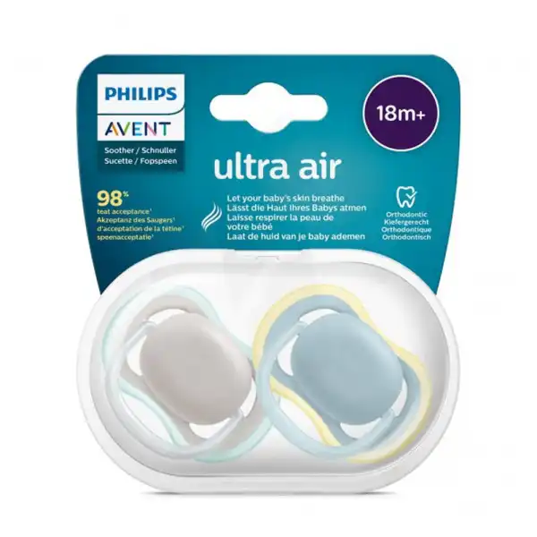 Avent Ultra Air Sucette Silicone +18mois Neutre Etui/2