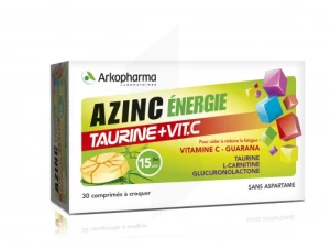 Azinc Energie Taurine + Vitamine C Comprimés à Croquer Dès 15 Ans B/30