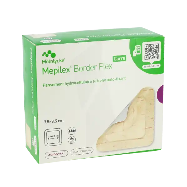 Mepilex Border Flex Carré Pansement Hydrocellulaire Adhésif Stérile Siliconé 7,5x8,5cm B/16