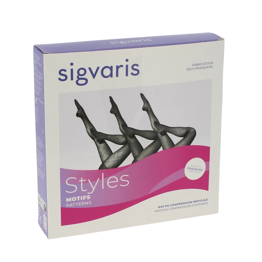 Sigvaris Styles Motifs Plumetis Collant Classe 2 Femme Noir Long M