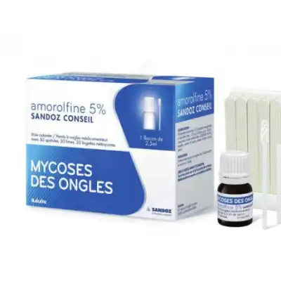 Amorolfine Sandoz Conseil 5 % V Ongles Médicamenteux Fl/2,5ml+30 Spatules à Hourtin