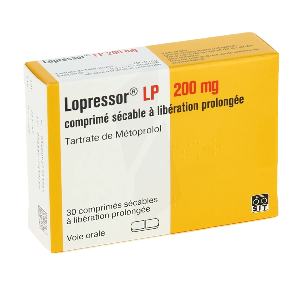 Lopressor L.p. 200 Mg, Comprimé Sécable à Libération Prolongée