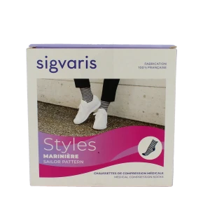 Sigvaris Styles Marinière Chaussette Classe 2 Femme Marine/blanc Long S
