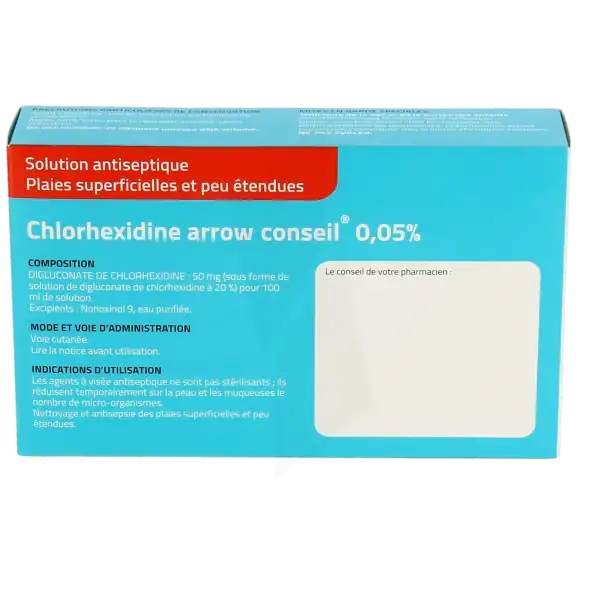 Chlorhexidine Arrow Conseil 0,05 %, Solution Pour Application Locale En Récipient Unidose